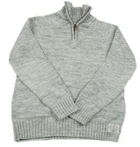 Šedo-bílý melírovaný svetr s nášivkou H&M