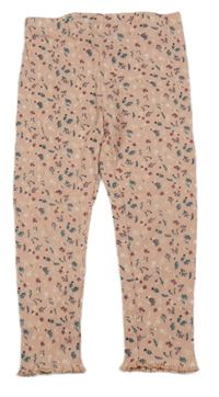 Pudrové žebrované legíny s kytičkami Topomini