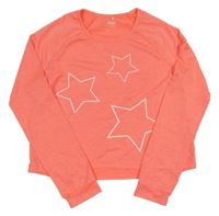 Neonově korálové melírované thermo crop triko s hvězdičkami YIGGA