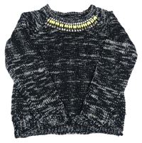 Čierno-biely melírovaný sveter s korálky/kamínky a trblietkami Candy Couture