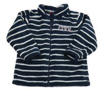 Tmavomodro-biela pruhovaná plyšová bunda s nápisom lupilu