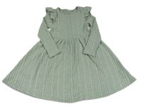 Olivovo-sivé melírované rebrované úpletové šaty SHEIN