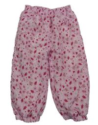 Ružové šušťákové podšité nohavice s kvetmi a motýlikmi a srdiečkami Ergee