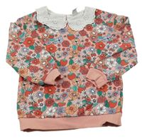 Ružová mikina s kvietkami a jahůdkami a golierikom s madeirou Tu