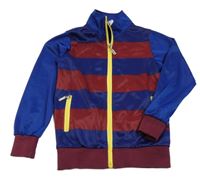 Safírovo-vínová pruhovaná thermo propínací fotbalová mikina FC BARCELONA