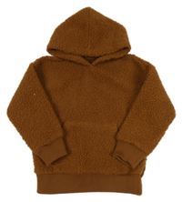 Hnědá huňatá mikina s kapsou a kapucí St. Bernard