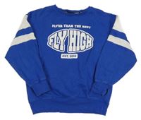 Cobaltovoě modro-biela mikina s logem - FLY HIGH PEPCO