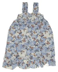 Bílo-modré šifonové letní šaty s motýlky a vzory C&A