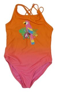 Tmavooranžovo/růžové jednodílné plavky s papouškem PRIMARK