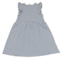 Modro-biele pruhované rebrované šaty s volánikmi H&M