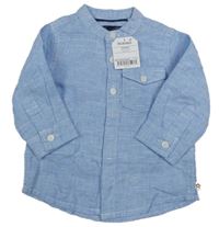 Nové - modrá melírovaná ľanová košeľa Next