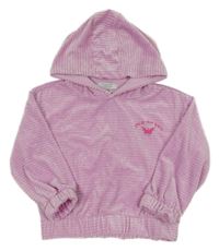 Ružovo-strieborná pruhovaná zamatová mikina s motýlkom a nápisom a kapucňou PRIMARK