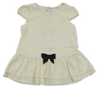 Smotanové vzorované šaty s mašľami