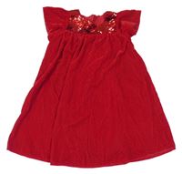 Červené sametovo/manšestrové šaty s překlápěcími flitre H&M