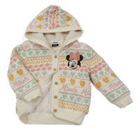 Smetanový vzorovaný pletený propínací zateplený svetr s Minnie a kapucí George