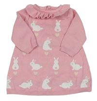 Ružové svetrové šaty s králíčky a golierikom Nutmeg