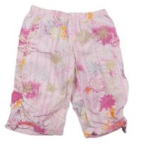 Ružové pruhované kvetované capri nohavice