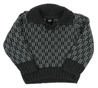 Sivo-tmavosivý vzorovaný sveter s golierom zn. H&M