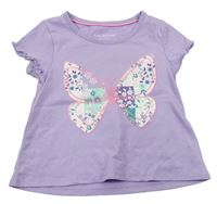 Fialové tričko s motýlom s flitrami