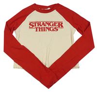 Krémovo-červené rebrované crop tričko s nápisem - Stranger Things H&M