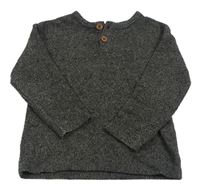 Antracitové melírované triko s knoflíky zara