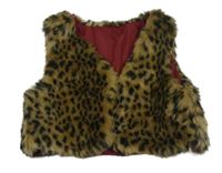Hnedá kožušinová podšitá crop vesta s leopardím vzorom