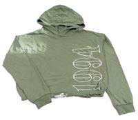 Khaki crop mikina s číslom a kapucňou