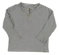 Bielo-tmavomodré pruhované rebrované tričko s gombíkmi zn. Tu