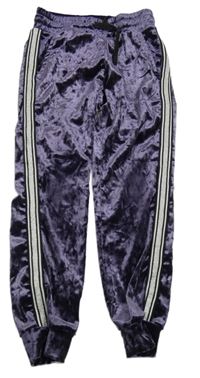 Fialové sametové tepláky s pruhy Lindex