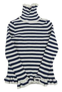 Tmavomodro-biely pruhovaný rebrovaný svetrový rolák Primark