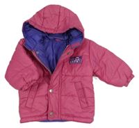 Fuchsiová šusťákková zateplená bunda s nášivkou a kapucí