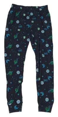 Tmavomodré žebrované pyžamové kalhoty s planetami Kiki&Koko