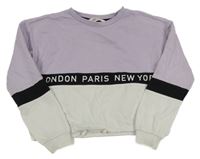 Lila-bielo-čierna crop mikina s nápisom H&M