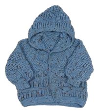 Modrý melírovaný propínací svetr s kapucí