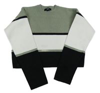 Kaki-bielo-čierny crop sveter New Look