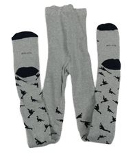 Šedé melírované thermo punčocháče s dinosaury