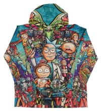 Zeleno-barevná mikina s postavičkami a kapucí