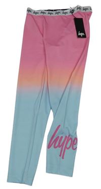 Nové - Růžovo-meruňkovo-světlemodré ombré sportovní crop legíny s logem Hype