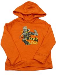 Červená mikina s dinosaurem na skatu a kapucí Jeff&Co