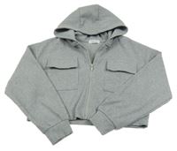 Sivá melírovaná rebrovaná prepínaci crop mikina s vreckami a kapucňou Primark