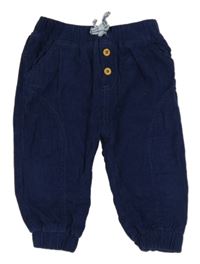 Tmavomodré manšestrové podšité cuff kalhoty s knoflíky