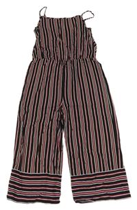 Čierno-bielo-červený pruhovaný ľahký culottes overal Primark