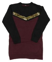 Černo-vínové teplákové šaty s překlápěcími flitry Zeeman