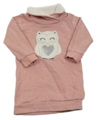 Staroružové melírované teplákové šaty so sovou a golierom Topolino