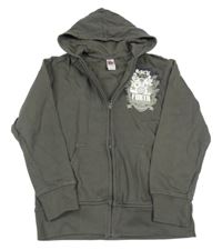 Tmavokhaki prepínaci mikina s potlačou a kapucňou C&A