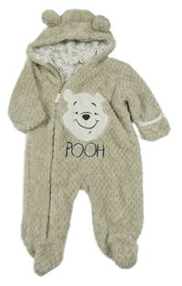 Béžová melírovaná chlpatá podšitá kombinéza s Púem a kapucňou Disney