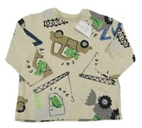 Nové - Béžové triko s dopravními prostředky s krokodýly F&F
