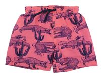 Neonově růžové plážové kraťasy s krokodýly H&M