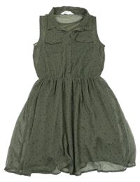 Khaki šifonové košilové šaty se srdíčky H&M