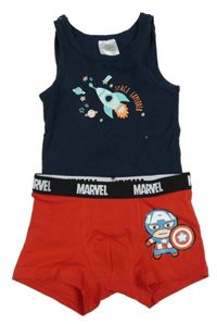 2set - Tmavomodré tílko s raketou + červené boxerky s Kapitánem Amerikou